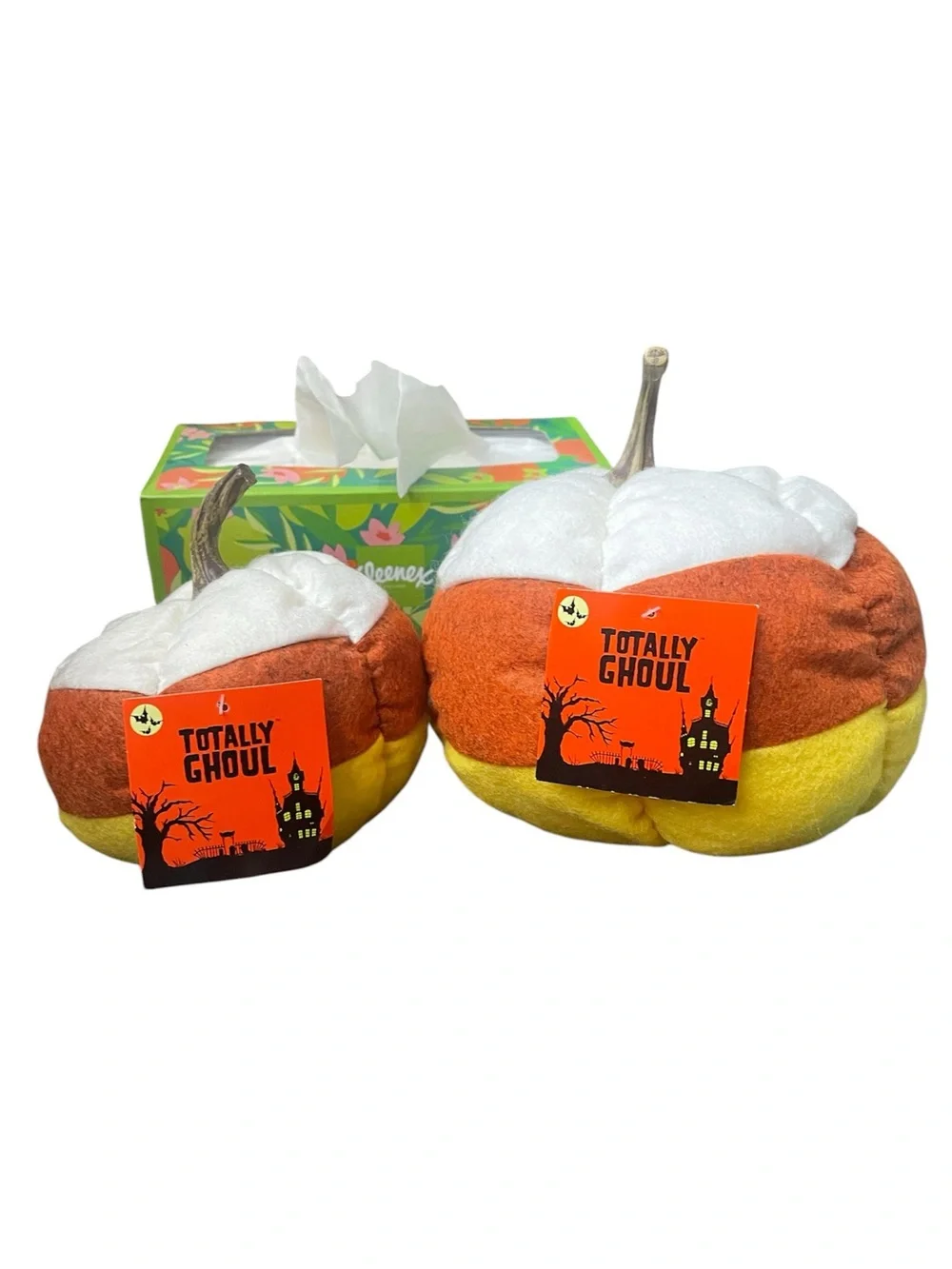 🎃 Totally Ghoul Candy Corn Pumpkin Plush Halloween Decor Set of 2 NWT